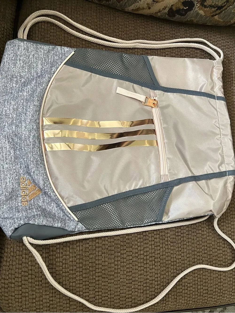 adidas Drawstring Backpack in Gold and Gray